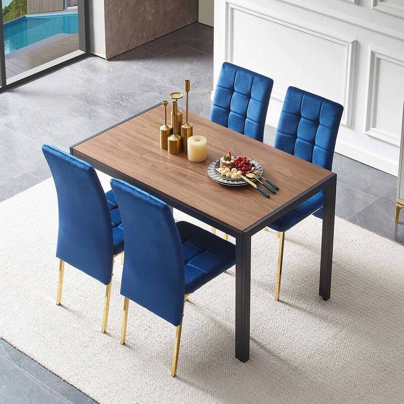 Mid-Century Modern 5 Piece Dining Table Set, 47.24'' Rectangular MDF Dining Table with 4 Velvet Upholstered Dining Chairs