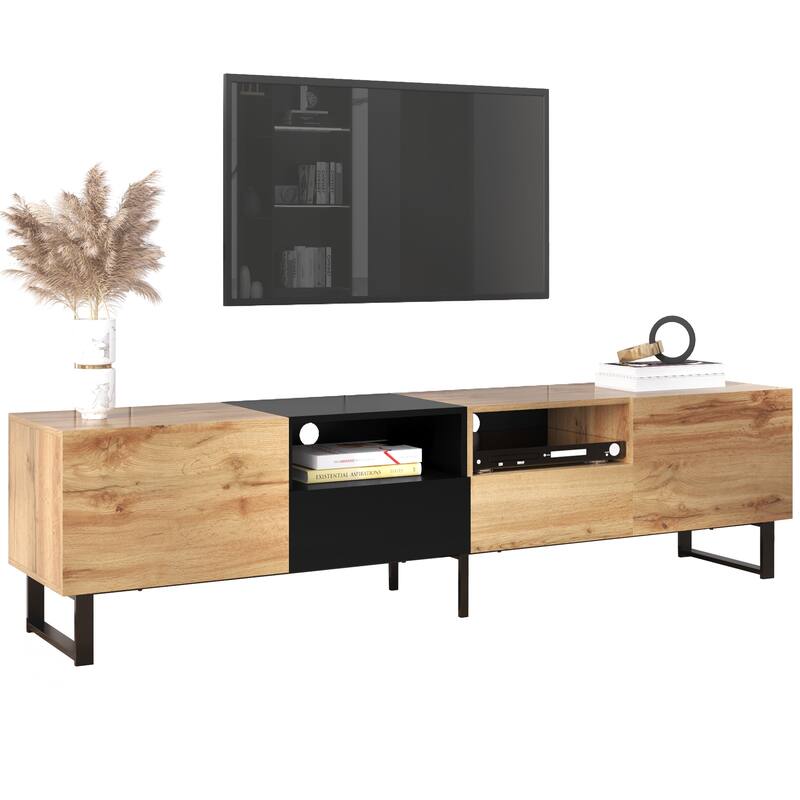 Sleek TV Stand with 2 Drawers & 2 Cabinets for 85" TVs, Entertainment Center with Drop-Down Door