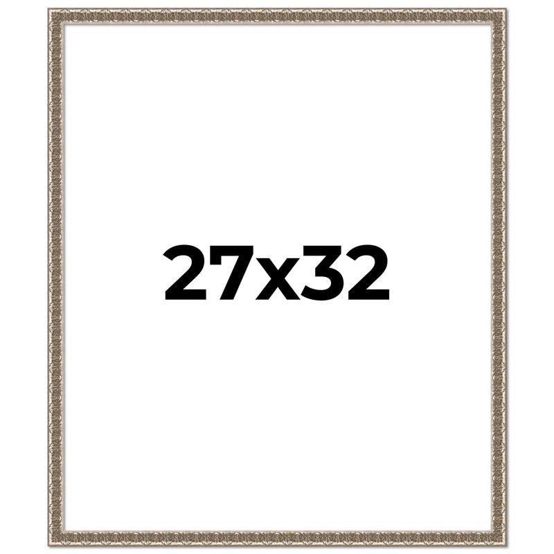 27x32 Frame Silver Versailles Ornate Solid Wood Picture Frame | 1 Inch