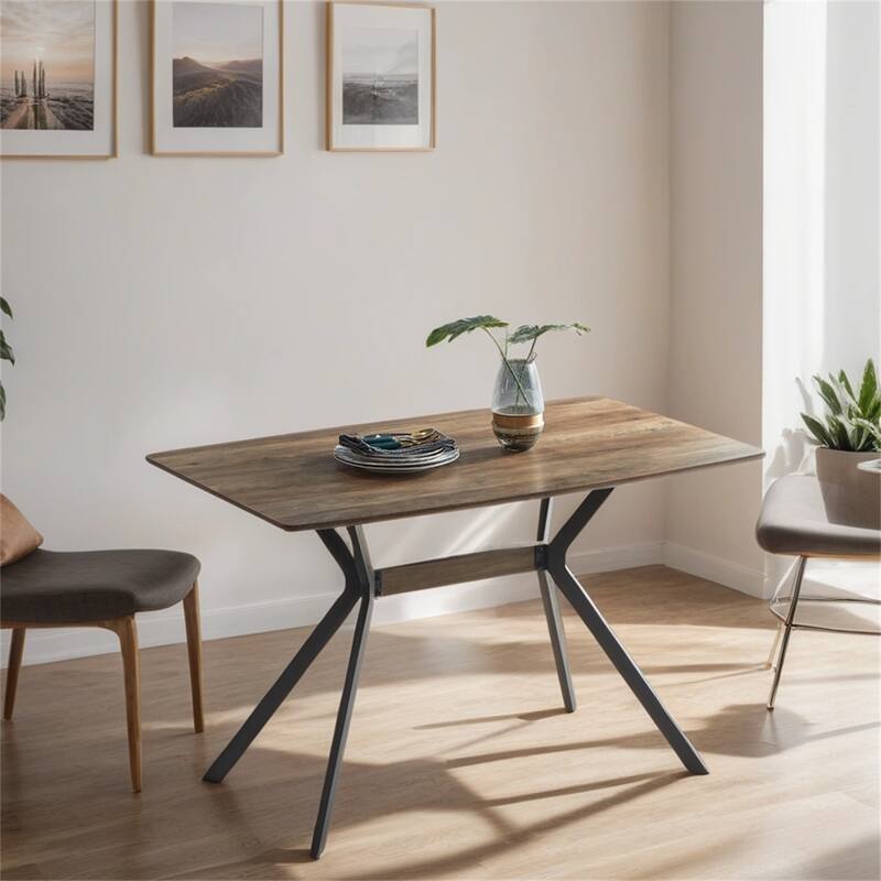 Dining Table MDF Wooden Top Metal Shelf Heat Transfer Legs Leveling