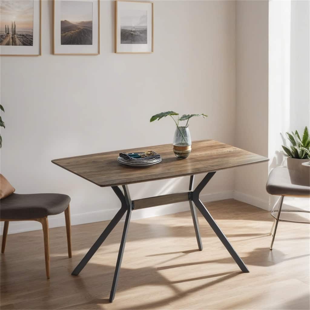 Dining Table MDF Wooden Top Metal Shelf Heat Transfer Legs Leveling