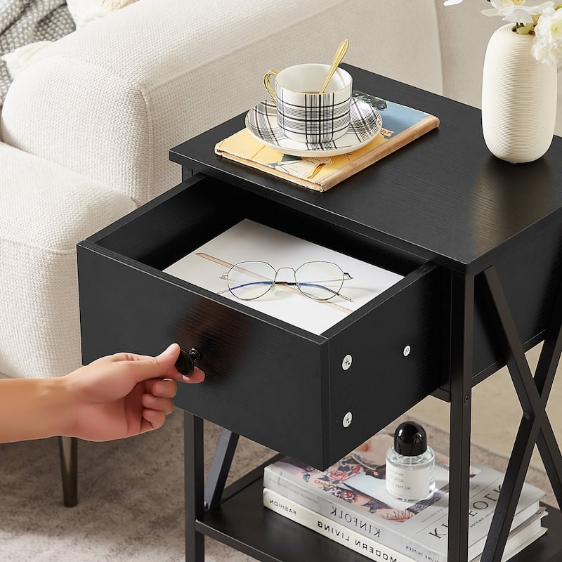 Javlergo Nightstand with 1-Drawer and Storage Shelf, End Table Bedside Table for Bedroom, Livigng room