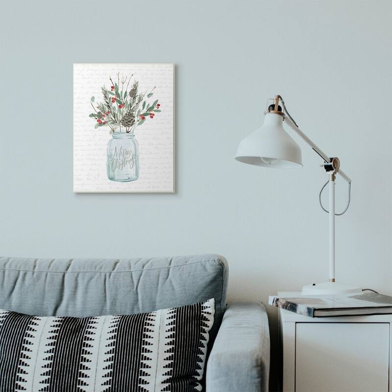 Stupell Merry Christmas Foliage Jar Holiday Word Design Wood Wall Art, Proudly Made in USA