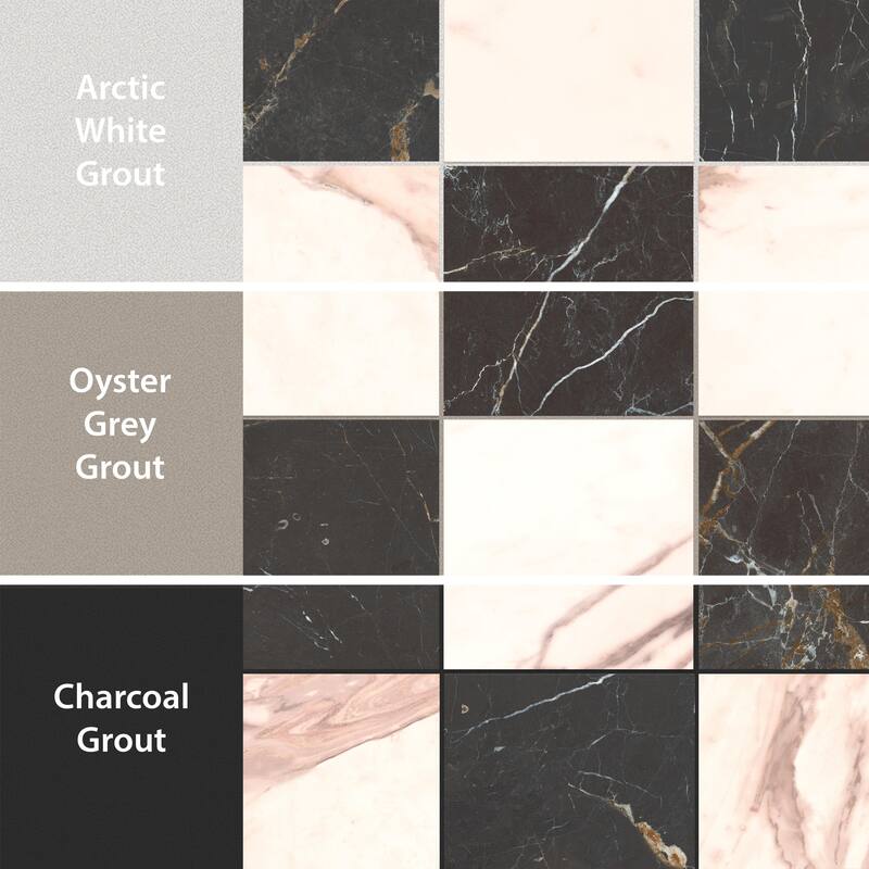 Merola Tile Reve Checker Noir with Rose 23-1/2" x 23-1/2" Porcelain Floor and Wall Tile