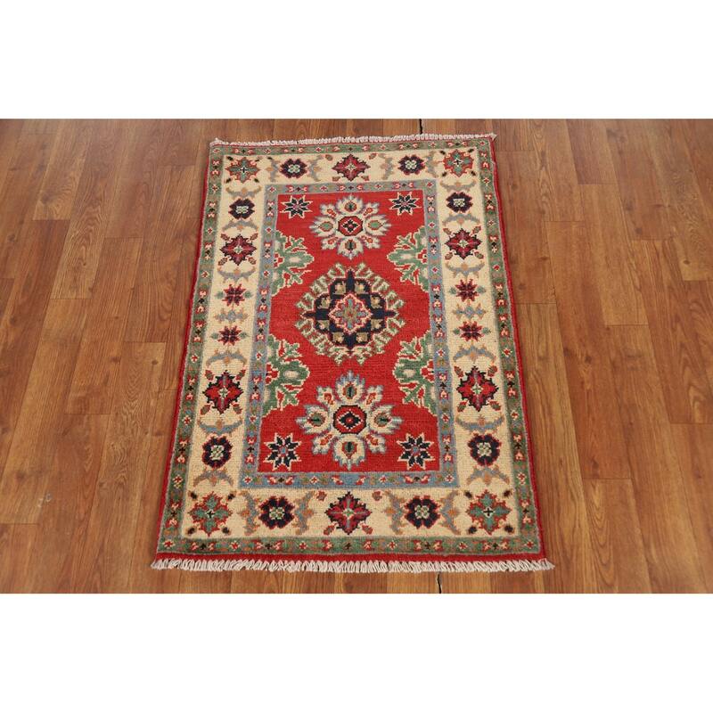 Red Kazak Oriental Foyer Rug Hand-Knotted Traditional Wool Carpet - 2'0" x 3'0"