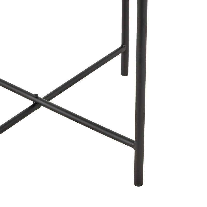 Beige Marble Side End Accent Table with Black Metal Support