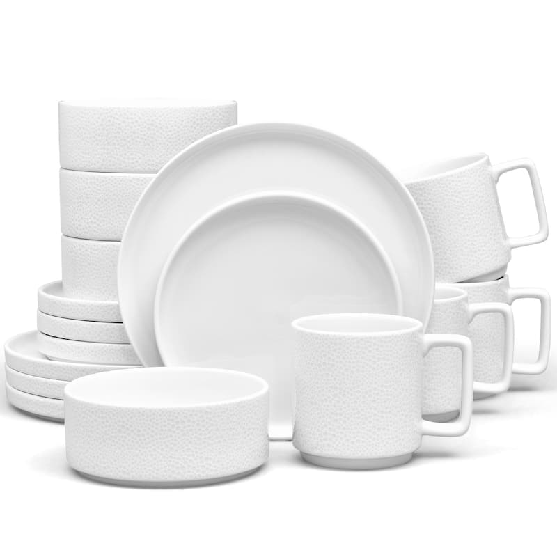 Noritake Colortex Stone 16-Piece Stax Dinnerware Set, Service For 4 - 16-Piece - White