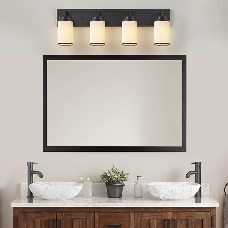 KAWOTI Frosted White Glasses Vanity Light with Metal Ring