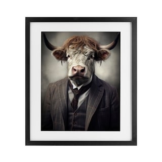 Stupell Sophisticated Bull Portrait Under Glass Framed Design By Ray ...