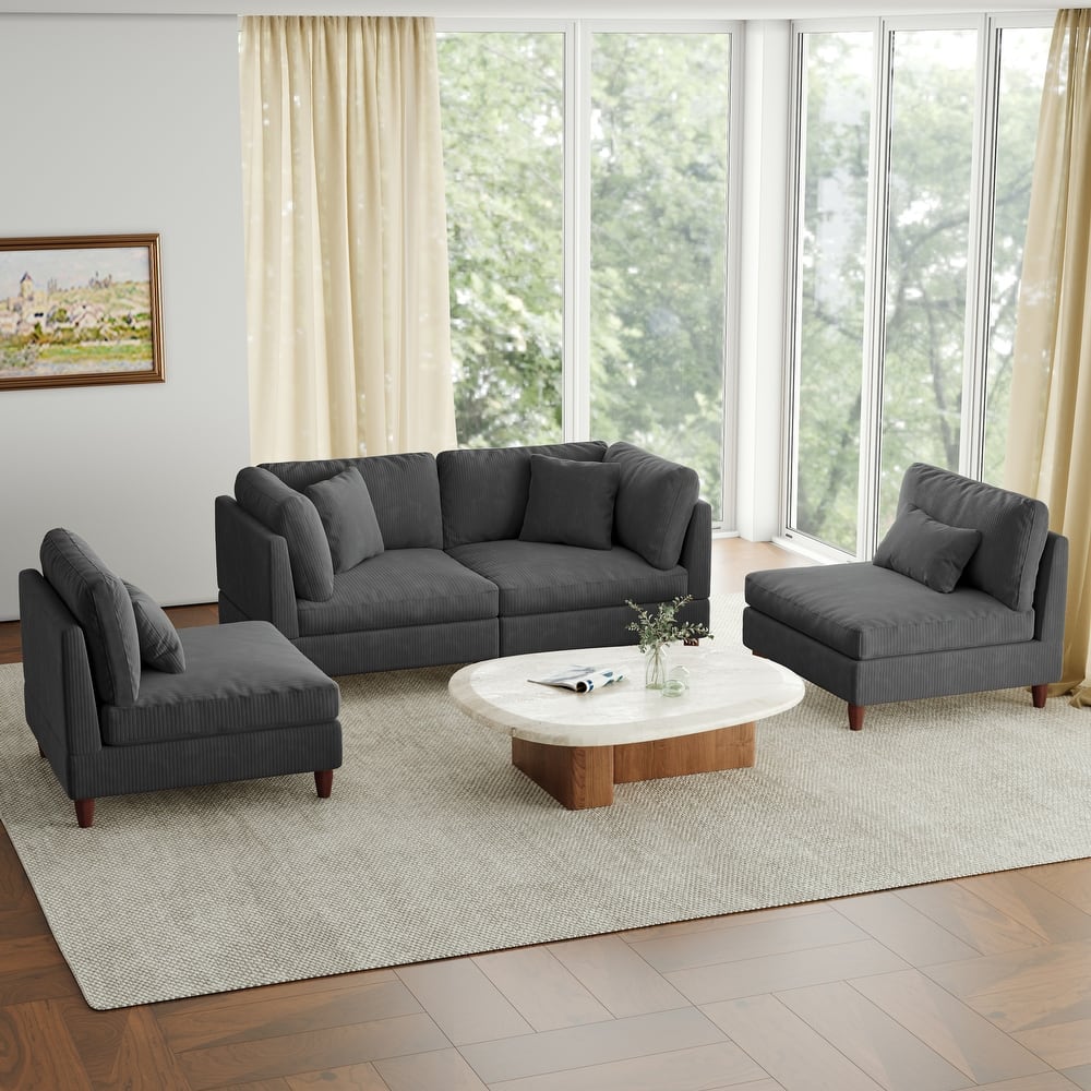4-Piece Oversized Reversible Upholstered Sectional Modular Sofa