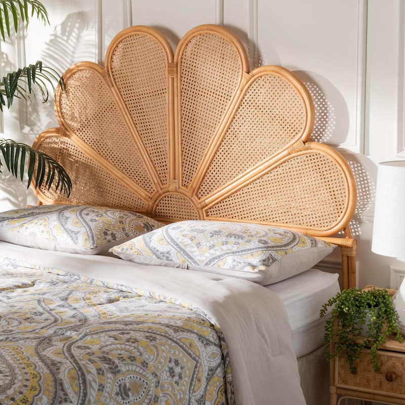 Flower Modern Bohemian Honey Rattan Standalone Headboard