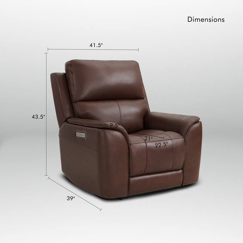 41.5" W Premium Genuine Leather Triple-Power Recliner Sofa with USB & Type-C Ports, Ajustable Headrest