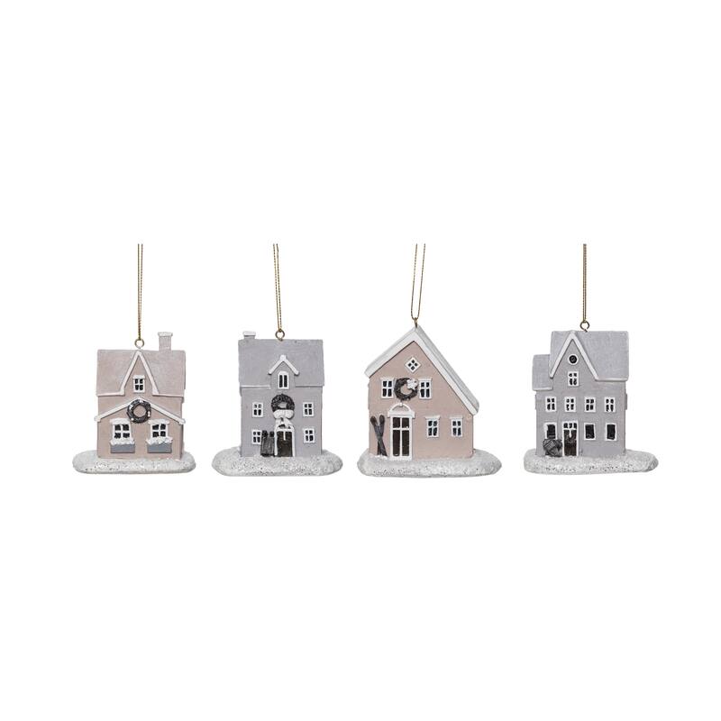 Transpac Resin Nordic Cabin Ornament Set of 4 Christmas Home Decorations