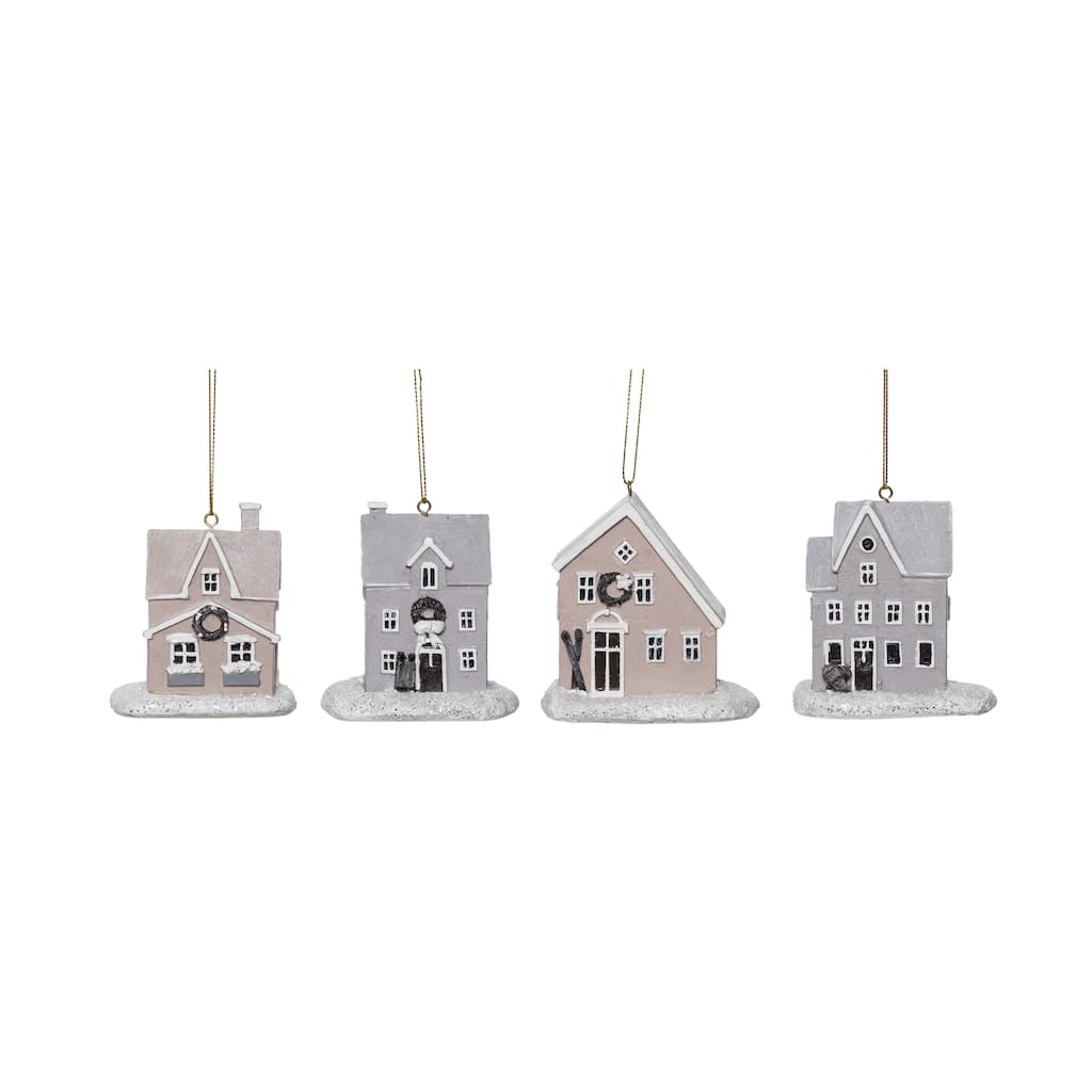 Transpac Resin Nordic Cabin Ornament Set of 4 Christmas Home Decorations