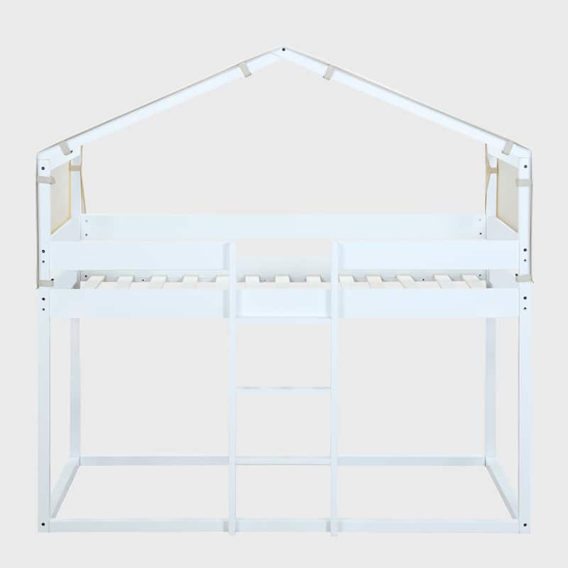 Twin Over Twin Bunk Bed Wood Bed with Tent