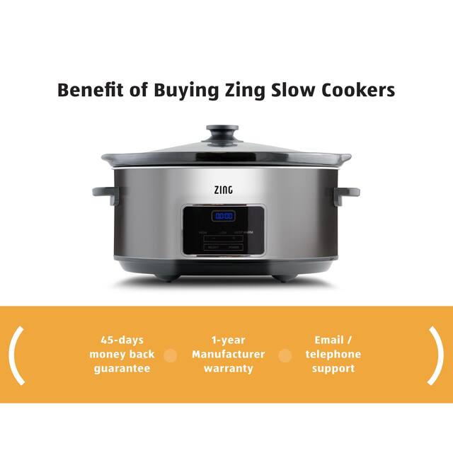 Zing 8 Qt Oval Dark Stainless Steel Digital Slow Cooker