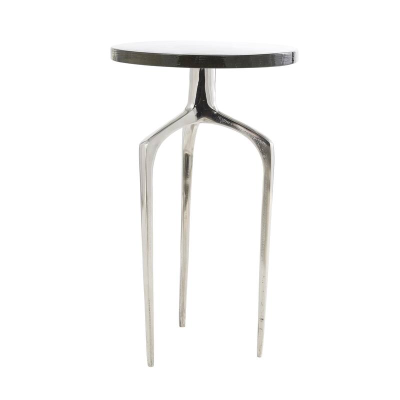 Aluminum Metal Small Tripod Accent Table with Textured Glass Tabletop - Silver, Gold or Black - Roche River Decor
