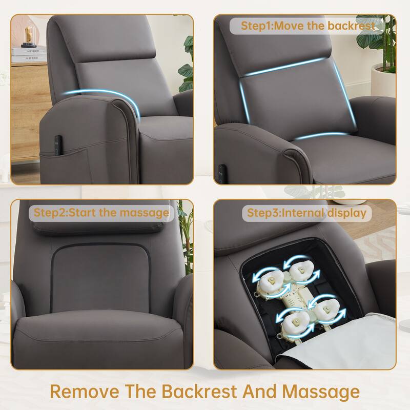 Oversized Faux Leather Massage Power Recliner with Two Pockets