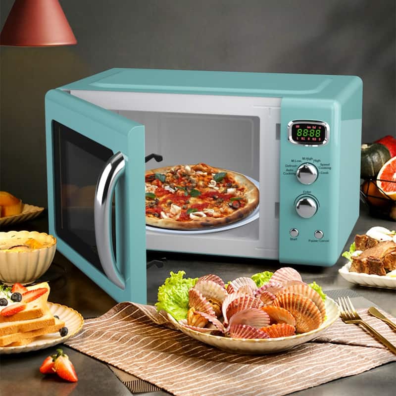 0.9 Cu Ft Microwave Oven with 360 Degree Rotating Glass Turntable and 5 Cooking Modes Child Safety Lock - 19.5" x 14" x 11"