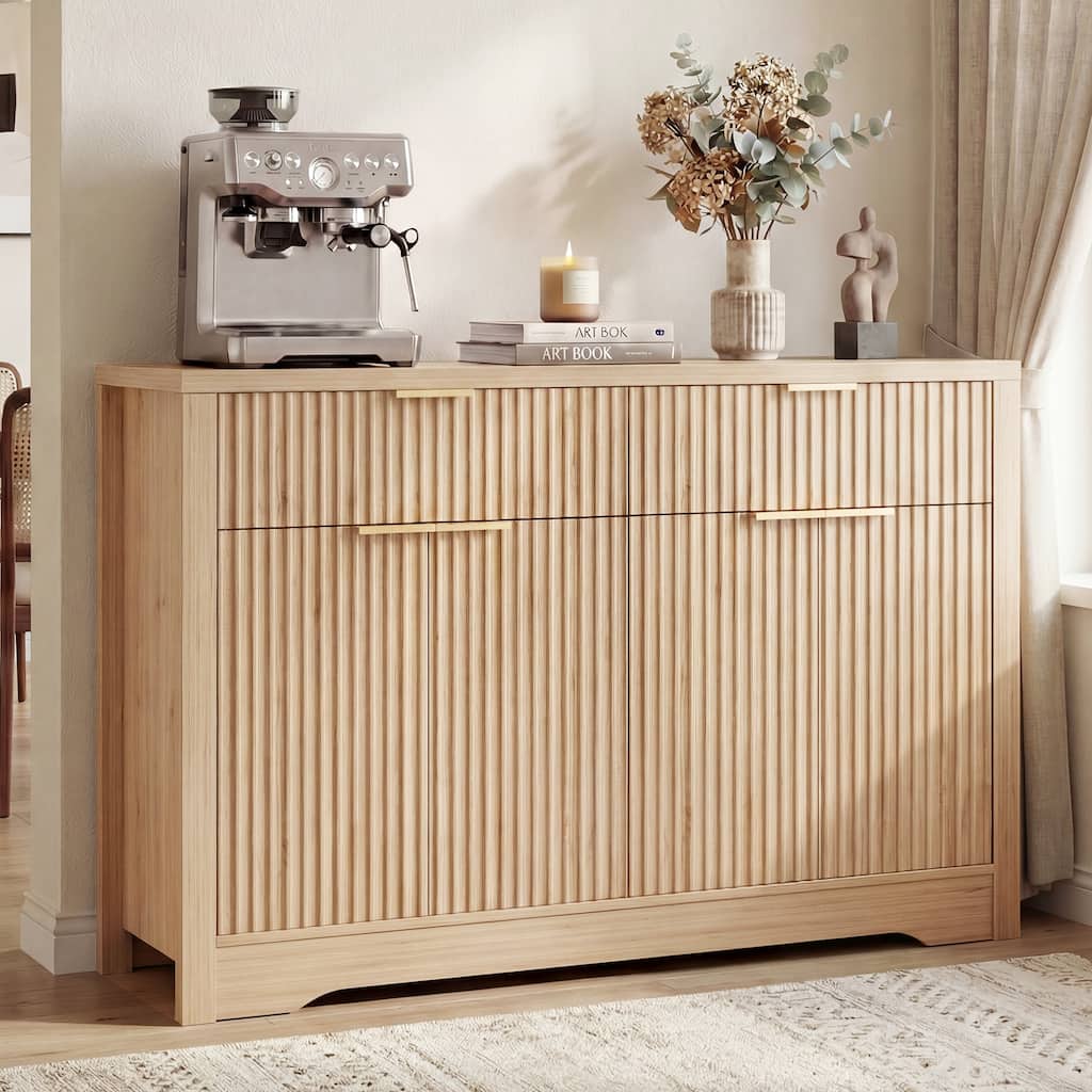 Modern 4-Door Accent Cabinet with 2 Drawers, Storage Buffets & Sidboards with Adjustable Shelves