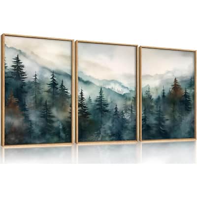 Nature Landscape Wall Decor, Foggy Mountain Pine Trees Wall Painting