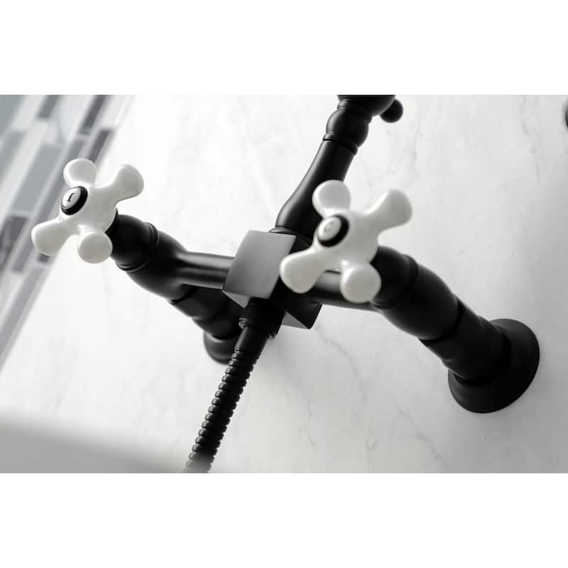 Kingston Brass Heritage Wall Mount Bridge Kitchen Faucet with Brass Sprayer