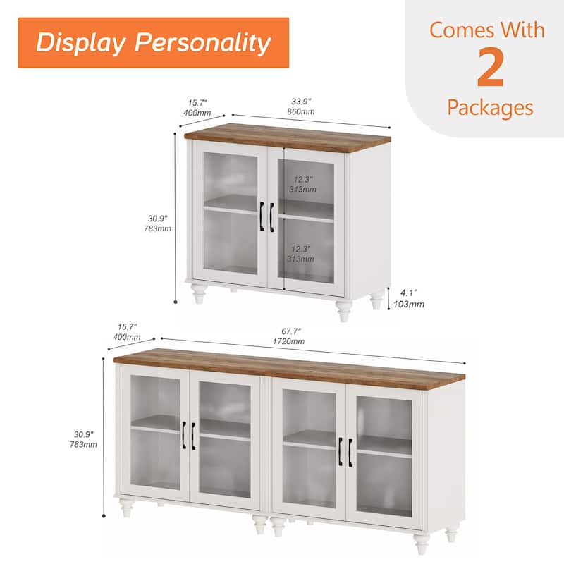 TV Stand with Glass Doors, TV Console Table TV Cabinet