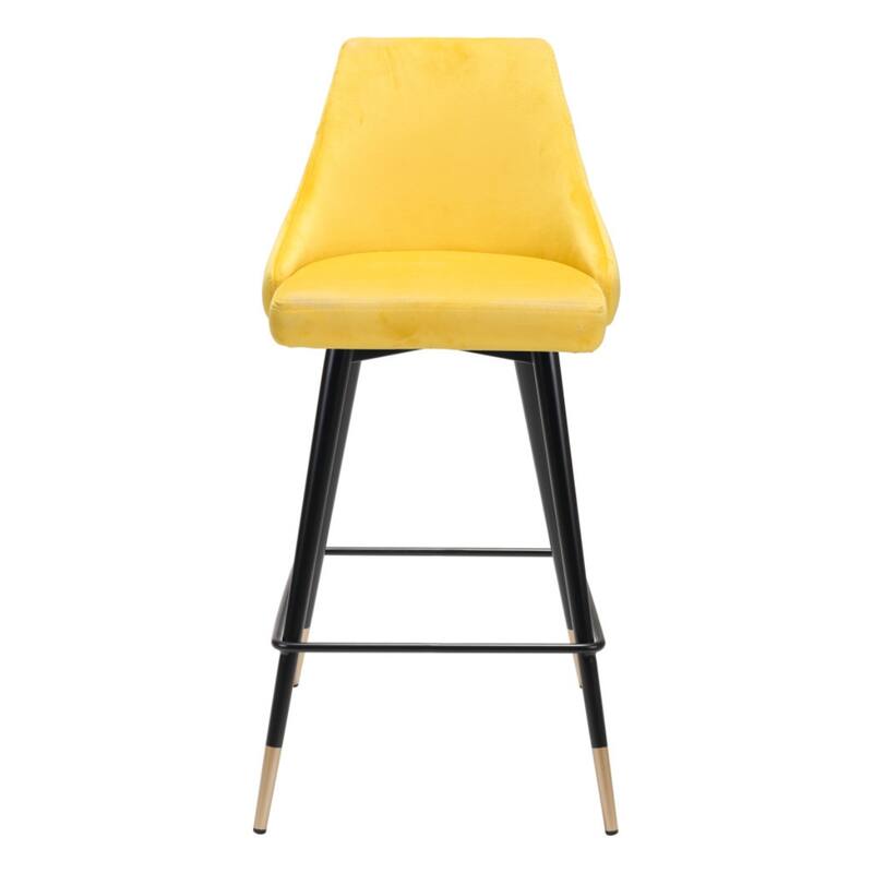 Modern Velvet Upholstered Counter Height Bar Stool with Steel Tripod Base and Footrest - 36.4”H x 18.5”W x 20.9”D