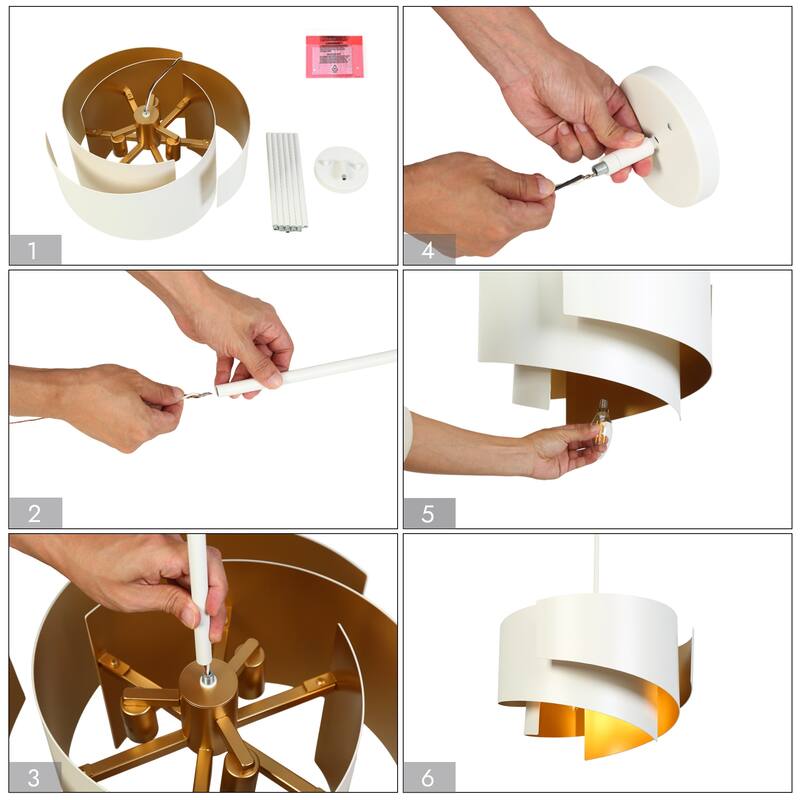 Modern Unique 3-Light Chandelier White Gold Spiral Design Large Pendant for Kitchen Dining Room - 15.8 " × 9.8 "