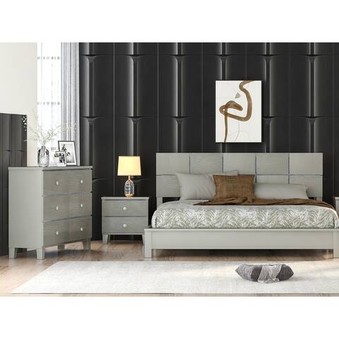3 pieces Champagne Silver Bedroom Sets King Bed + Nightstand +Dresser
