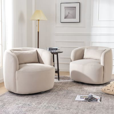 KINWELL 34" Wide Velvet Upholstered Swivel Accent Chair with Toss Pillow