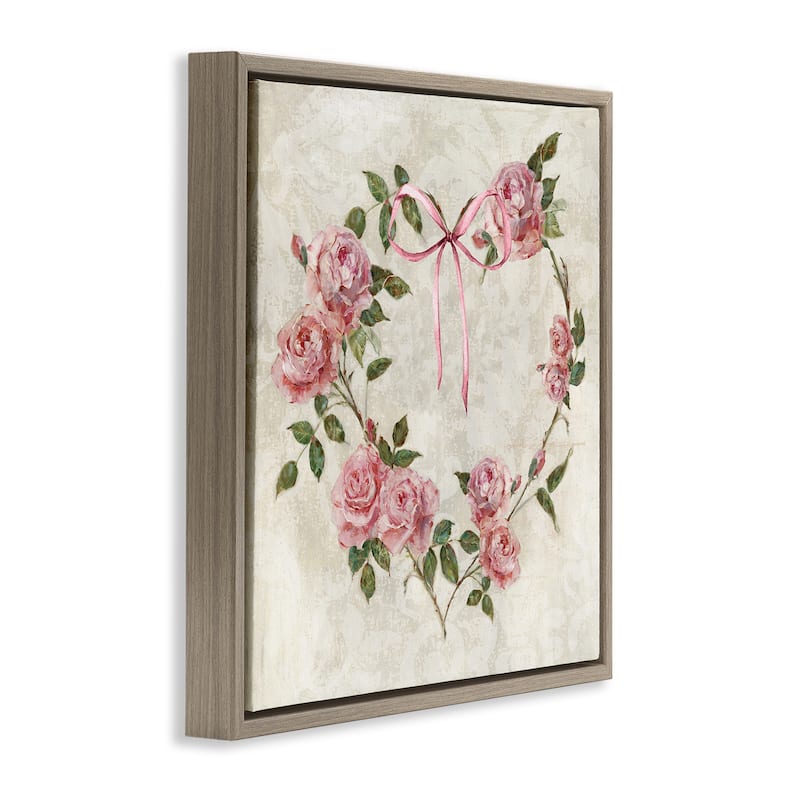 Stupell Rose Heart Wreath Framed Floater Canvas Wall Art Design By Sally Swatland