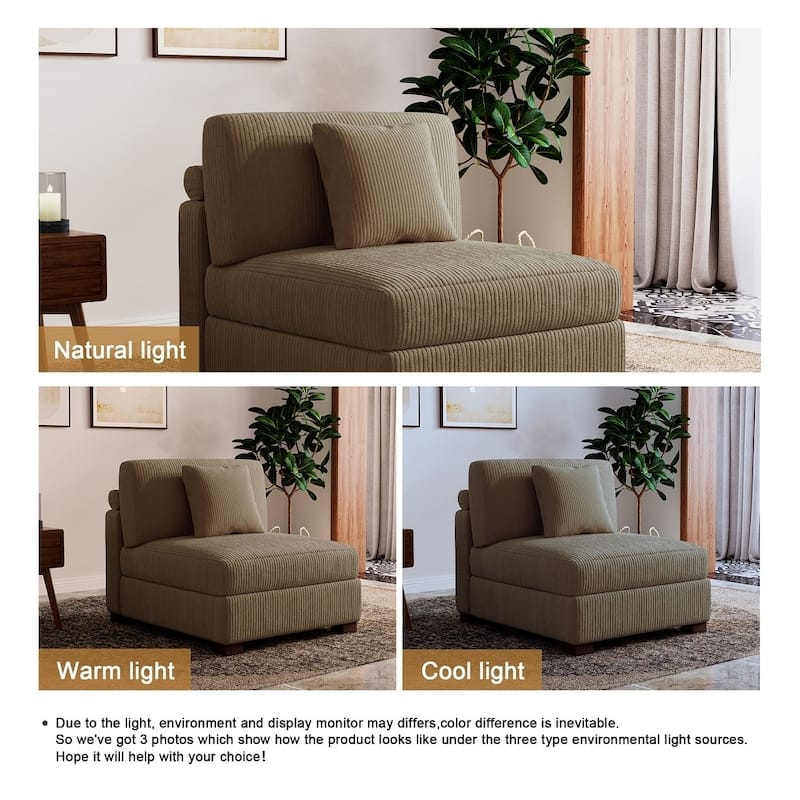 Modern L-Shaped Corduroy Modular Sectional Couch Sofa with Pillows