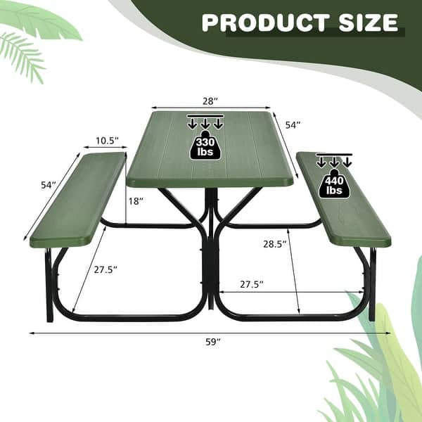 dimension image slide 0 of 3, Costway Picnic Table Bench Set Outdoor Backyard Patio Garden Party - See Details