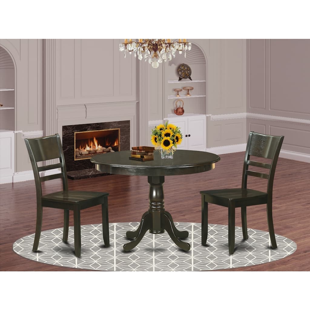HomeStock 3-Piece Round Cappuccino Finish Solid Wood Top Dining Table with 2 Chairs
