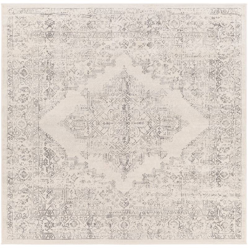 Livabliss Uranus Distressed Medallion Area Rug - Ivory/Grey - 7'10" Square