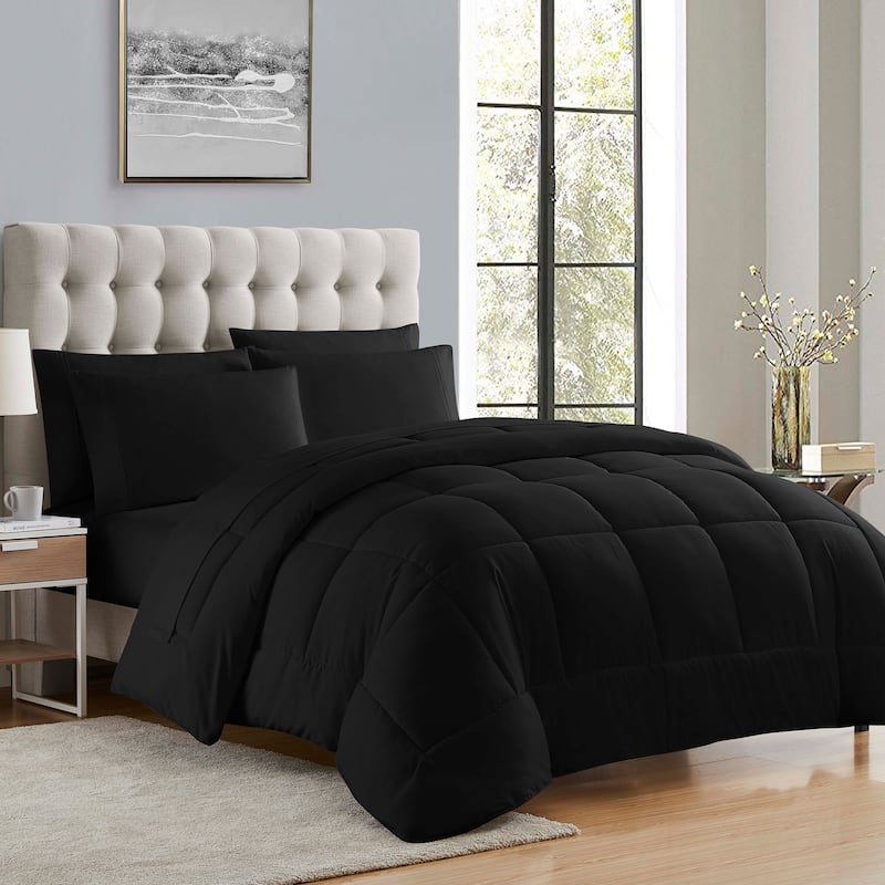 Sweet Home Collection Luxury Solid Bed-In-a-Bag with Sheet Set - Black - California King