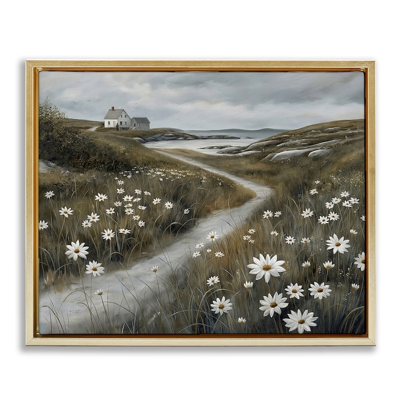 Stupell Serene Coastal Cottage Path Framed Floater Canvas Wall Art Design By Imagine It Images - 31 x 25 - Gold