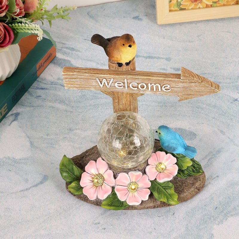 Solar Garden Decor Statues Welcome Sign Sculptures
