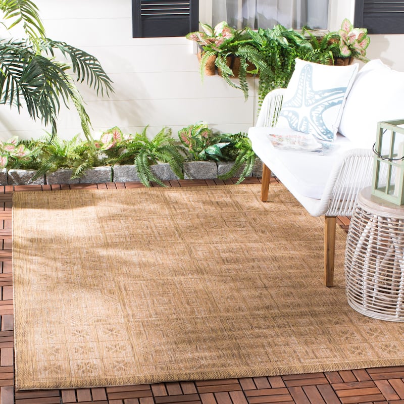 SAFAVIEH Courtyard Syeda Indoor/ Outdoor Waterproof Patio Backyard Rug - 2'7" x 5' - Gold/Natural