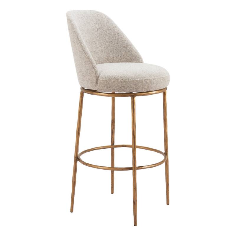 32 Inch Beige Gold Swivel Bar Chair with Steel Frame and Footrest - 21.9”x 19.1” x 42.5”