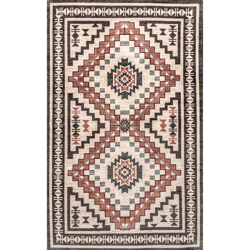 Nuloom Leighton SpinClean Machine Washable Southwestern Medallion Area Rug