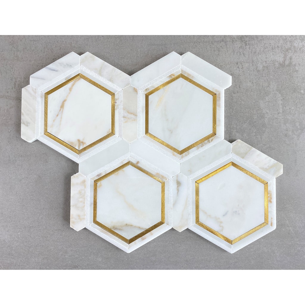 HoneyComb Pattern Marble and Metal Mosaic Tiles - Case (5 Sheets)