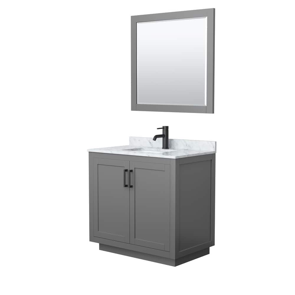 Miranda Single Vanity Set, White Carrara Marble Top, 34-Inch Mirror