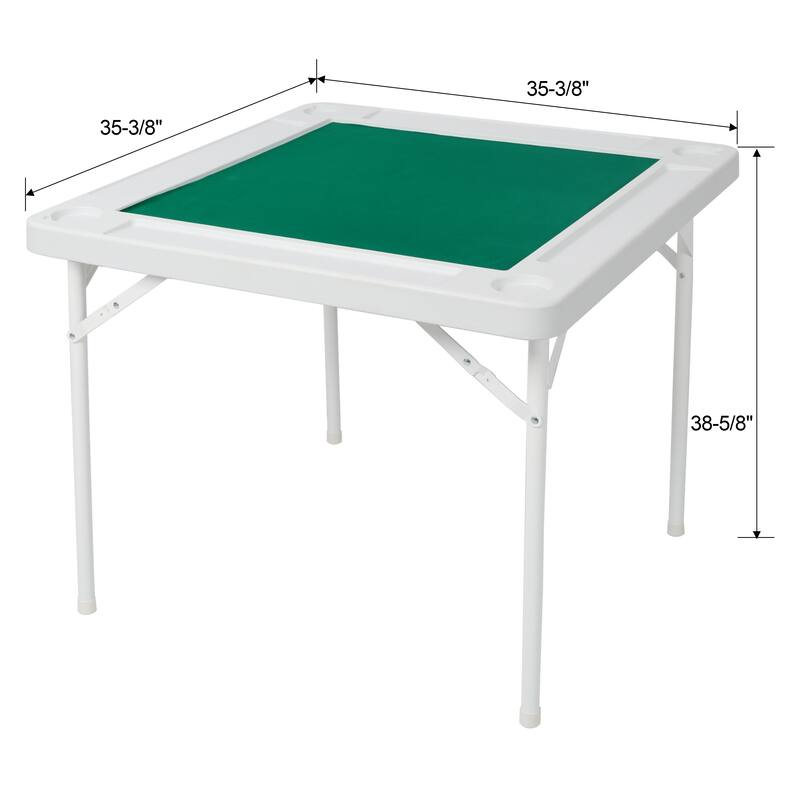 Anmytek Foldable 4-Player Game Table with Cup Holders & Tile Trays, Mahjong Poker Dice Table with Green Felt Surface