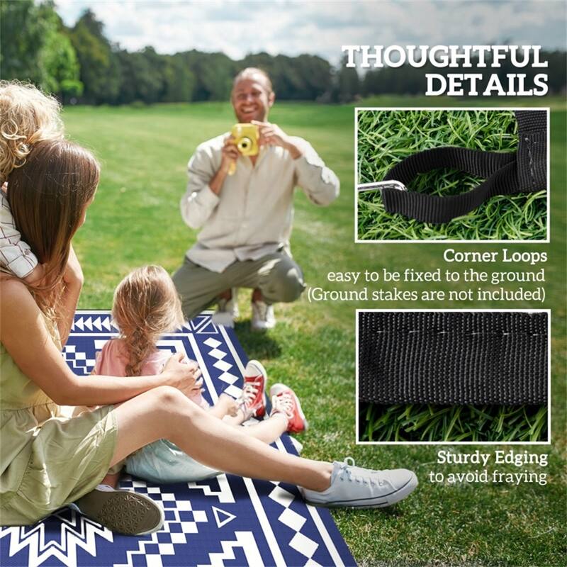 Reversible Outdoor Rug Square Patchwork, UV-Protected Foldable Polypropylene Mat with Carry Bag - : 215.7" L × 107.9" W