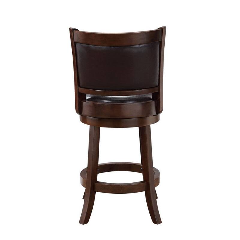 Swivel Counter Stool, Solid Wood, Faux Leather, Espresso Brown - 19.5 L x 18 W x 37.5 H Inches
