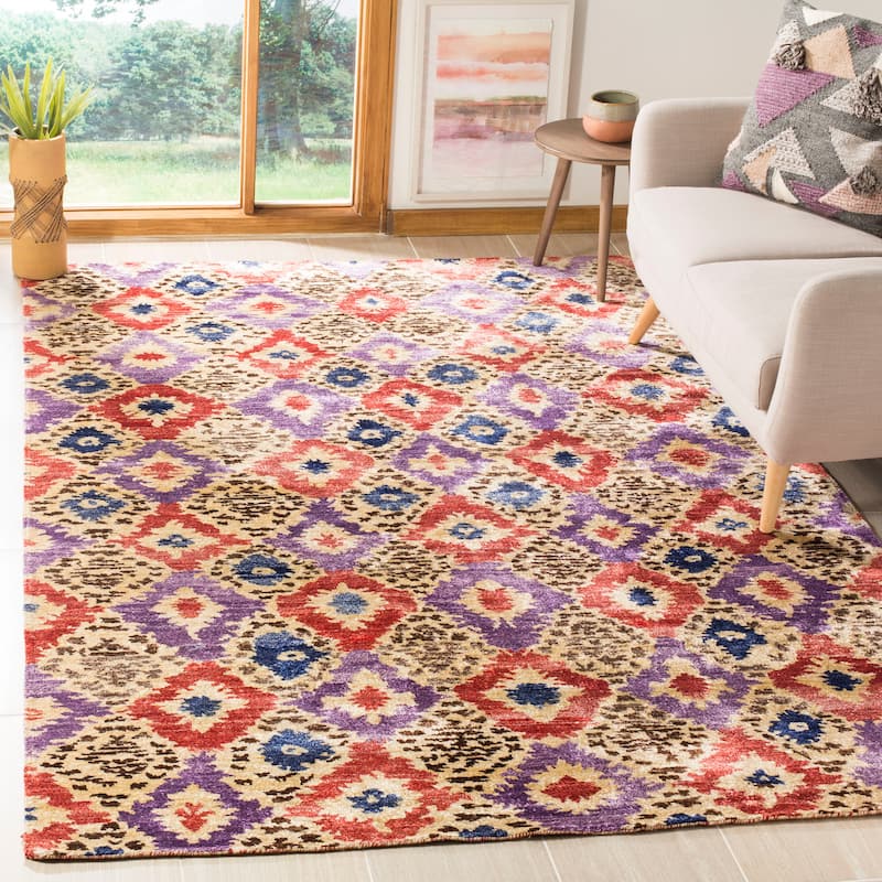 SAFAVIEH Couture Hand-Knotted Luxor Erin Banana Silk Rug - 9' x 12' - Purple/Rust
