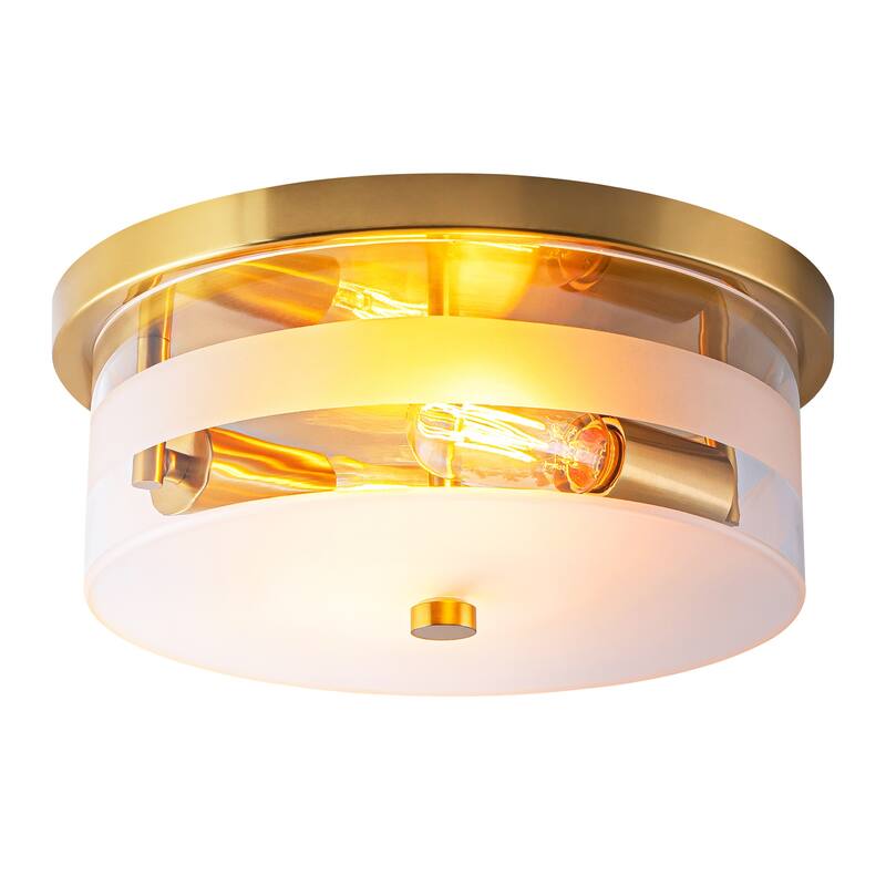 2-Light Modern Industrial Glass & Bronze Metal Ring Ceiling Light for Living Room - 2 Light