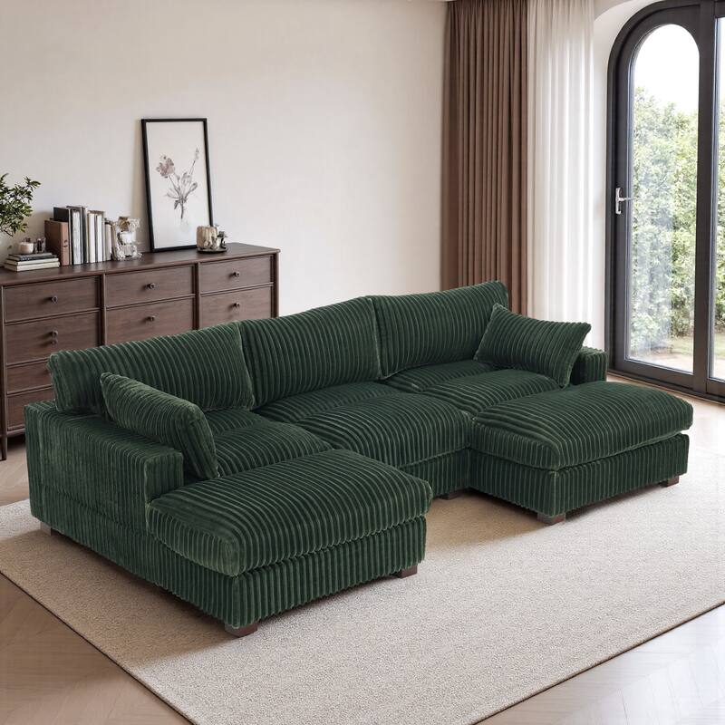 Modern Modular Flannel Fabric Upholstered Sectional Sofa with Square Arm